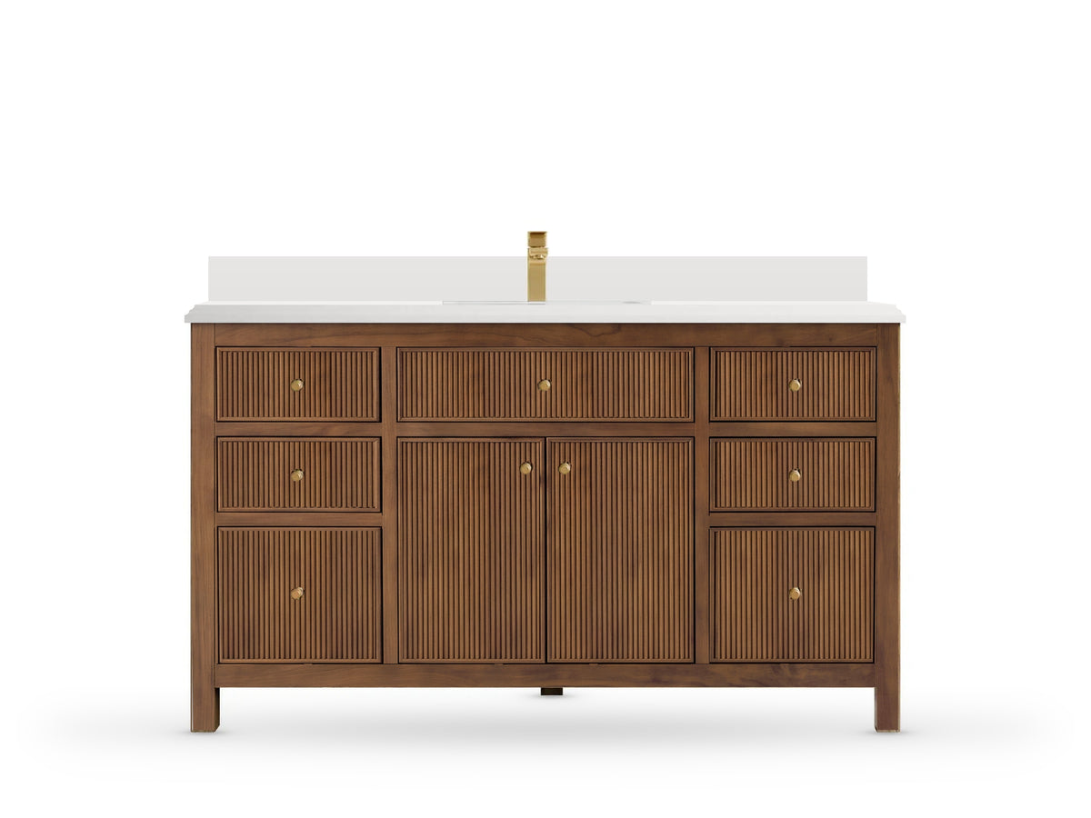Sonoma Reeded Teak Wood 60 in. W x 22 in. D Single Sink Bathroom Vanity