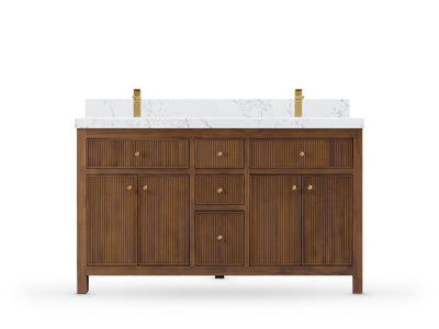 Sonoma Reeded Teak Wood 60 in. W x 22 in. D Double Sink Bathroom Vanity