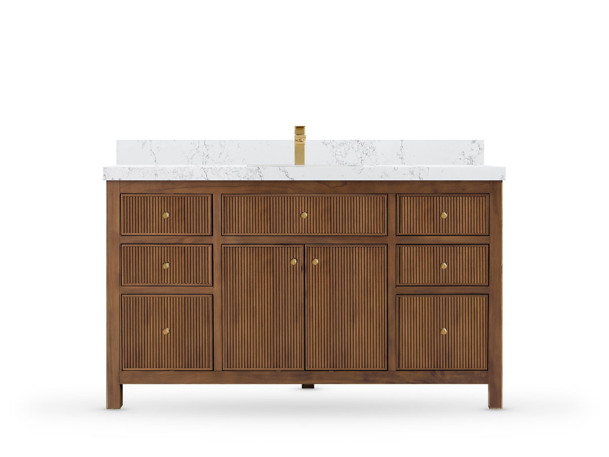 Sonoma Reeded Teak Wood 60 in. W x 22 in. D Single Sink Bathroom Vanity