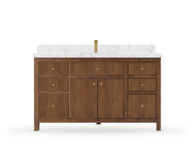 Sonoma Reeded Teak Wood 60 in. W x 22 in. D Single Sink Bathroom Vanity