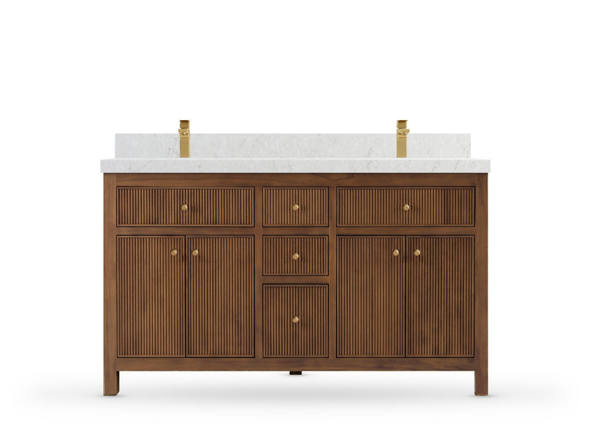 Sonoma Reeded Teak Wood 60 in. W x 22 in. D Double Sink Bathroom Vanity