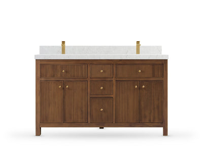 Sonoma Reeded Teak Wood 60 in. W x 22 in. D Double Sink Bathroom Vanity