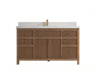 Sonoma Reeded Teak Wood 60 in. W x 22 in. D Single Sink Bathroom Vanity