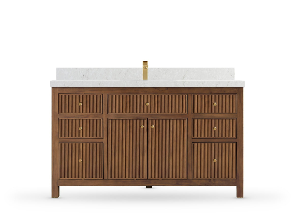 Sonoma Reeded Teak Wood 60 in. W x 22 in. D Single Sink Bathroom Vanity