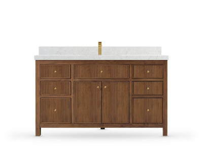 Sonoma Reeded Teak Wood 60 in. W x 22 in. D Single Sink Bathroom Vanity