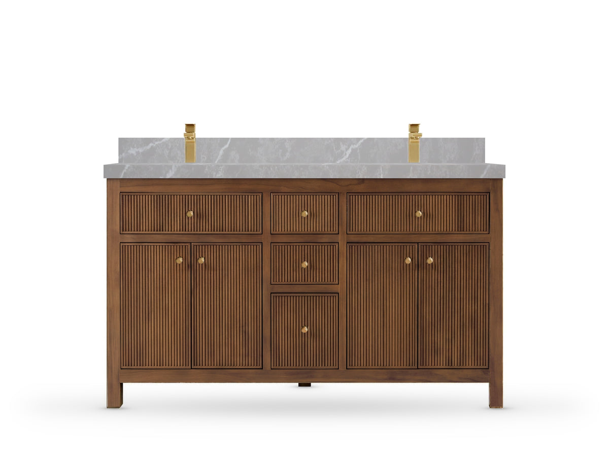 Sonoma Reeded Teak Wood 60 in. W x 22 in. D Double Sink Bathroom Vanity