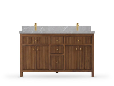 Sonoma Reeded Teak Wood 60 in. W x 22 in. D Double Sink Bathroom Vanity