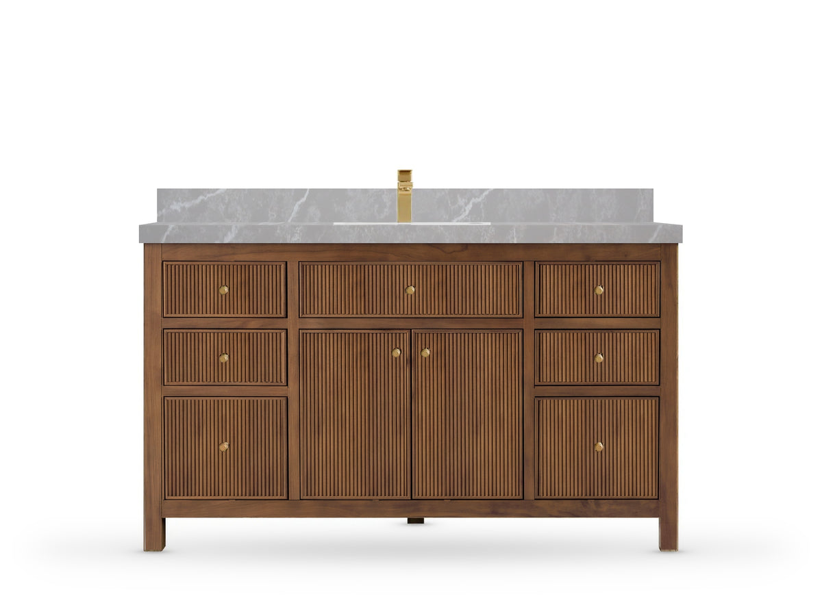 Sonoma Reeded Teak Wood 60 in. W x 22 in. D Single Sink Bathroom Vanity