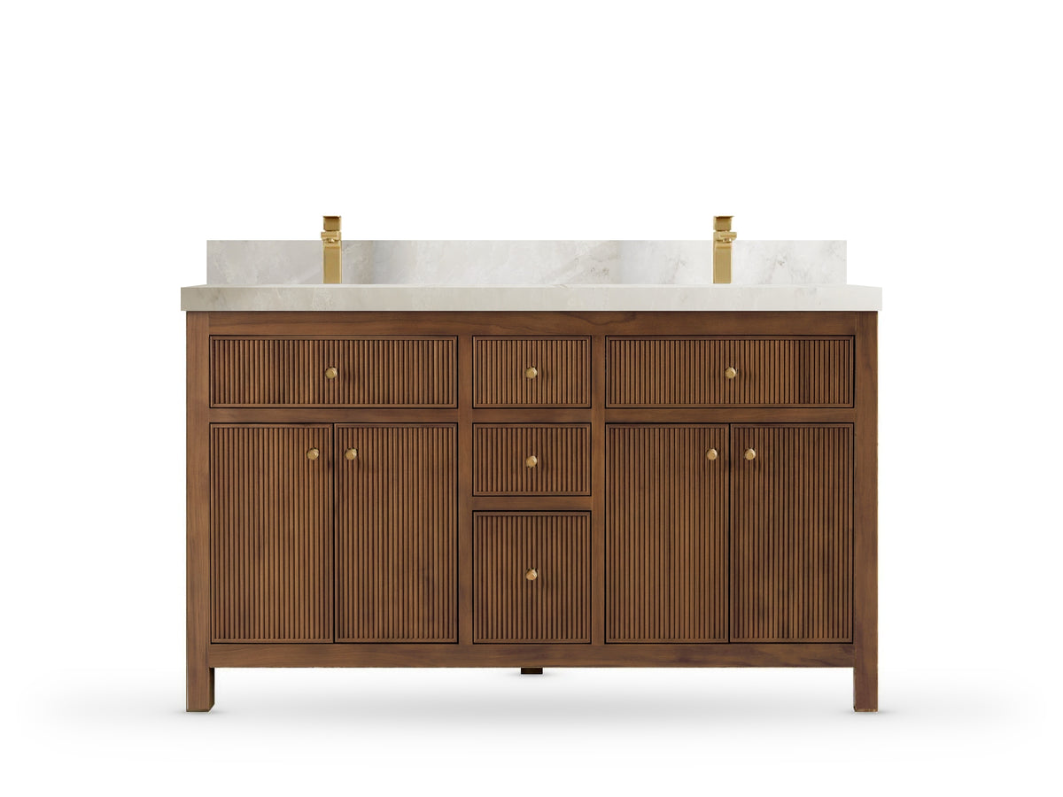 Sonoma Reeded Teak Wood 60 in. W x 22 in. D Double Sink Bathroom Vanity