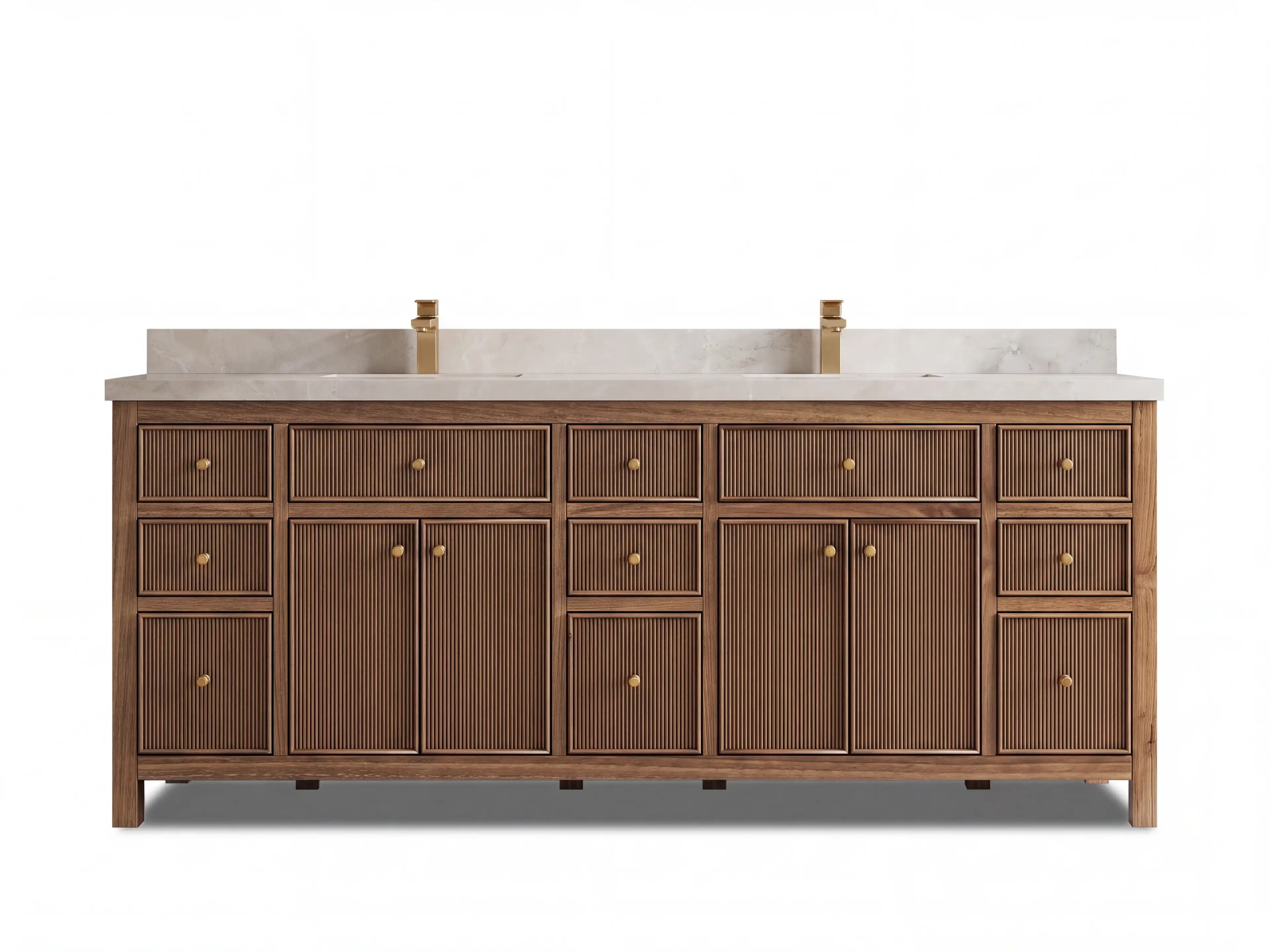 Sonoma Reeded Teak Wood 84 in. W x 22 in. D Double Sink Bathroom Vanity