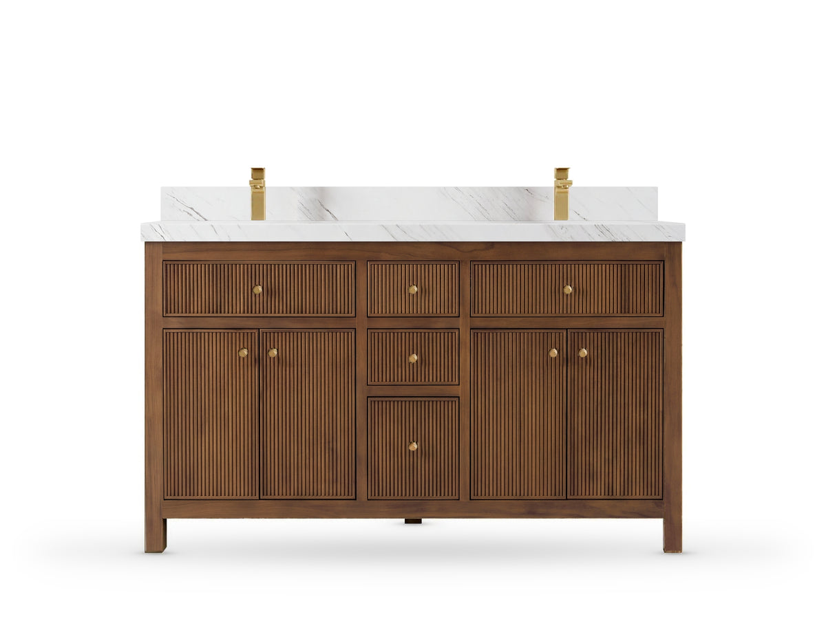 Sonoma Reeded Teak Wood 60 in. W x 22 in. D Double Sink Bathroom Vanity