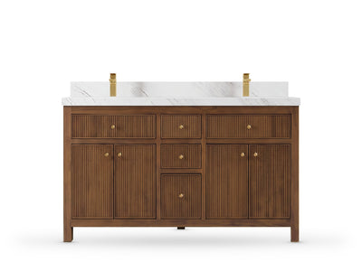 Sonoma Reeded Teak Wood 60 in. W x 22 in. D Double Sink Bathroom Vanity