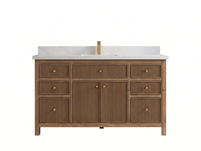 Sonoma Reeded Teak Wood 60 in. W x 22 in. D Single Sink Bathroom Vanity