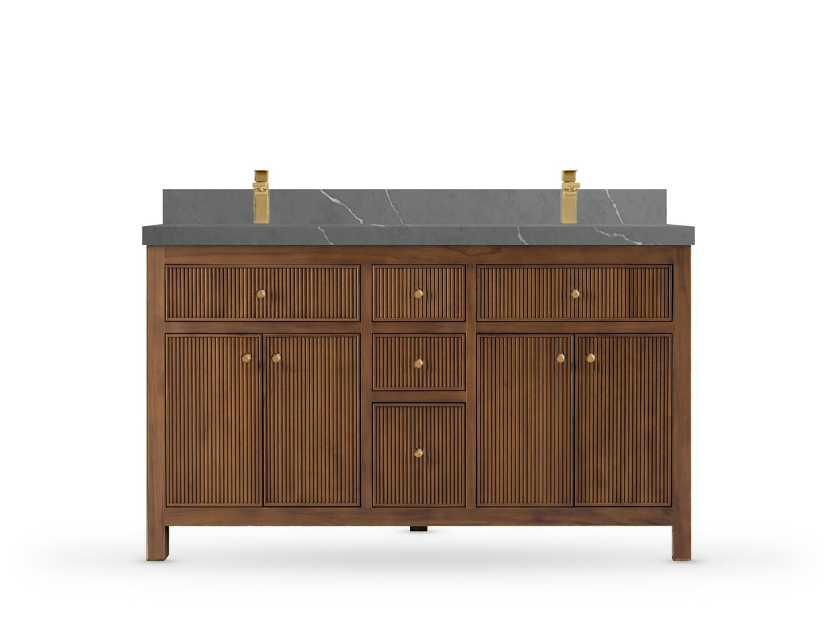 Sonoma Reeded Teak Wood 60 in. W x 22 in. D Double Sink Bathroom Vanity