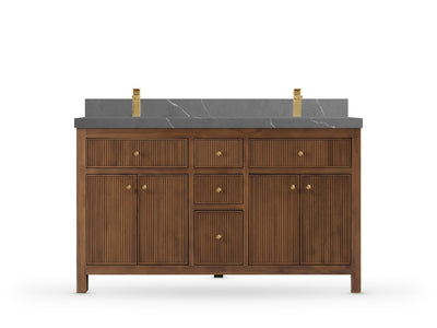 Sonoma Reeded Teak Wood 60 in. W x 22 in. D Double Sink Bathroom Vanity