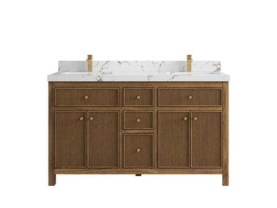 Sonoma Reeded Teak Wood 60 in. W x 22 in. D Double Sink Bathroom Vanity