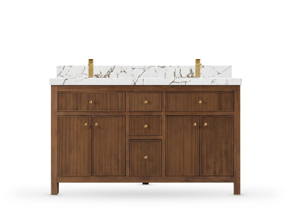 Sonoma Reeded Teak Wood 60 in. W x 22 in. D Double Sink Bathroom Vanity