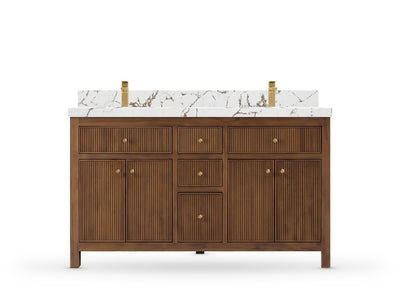Sonoma Reeded Teak Wood 60 in. W x 22 in. D Double Sink Bathroom Vanity