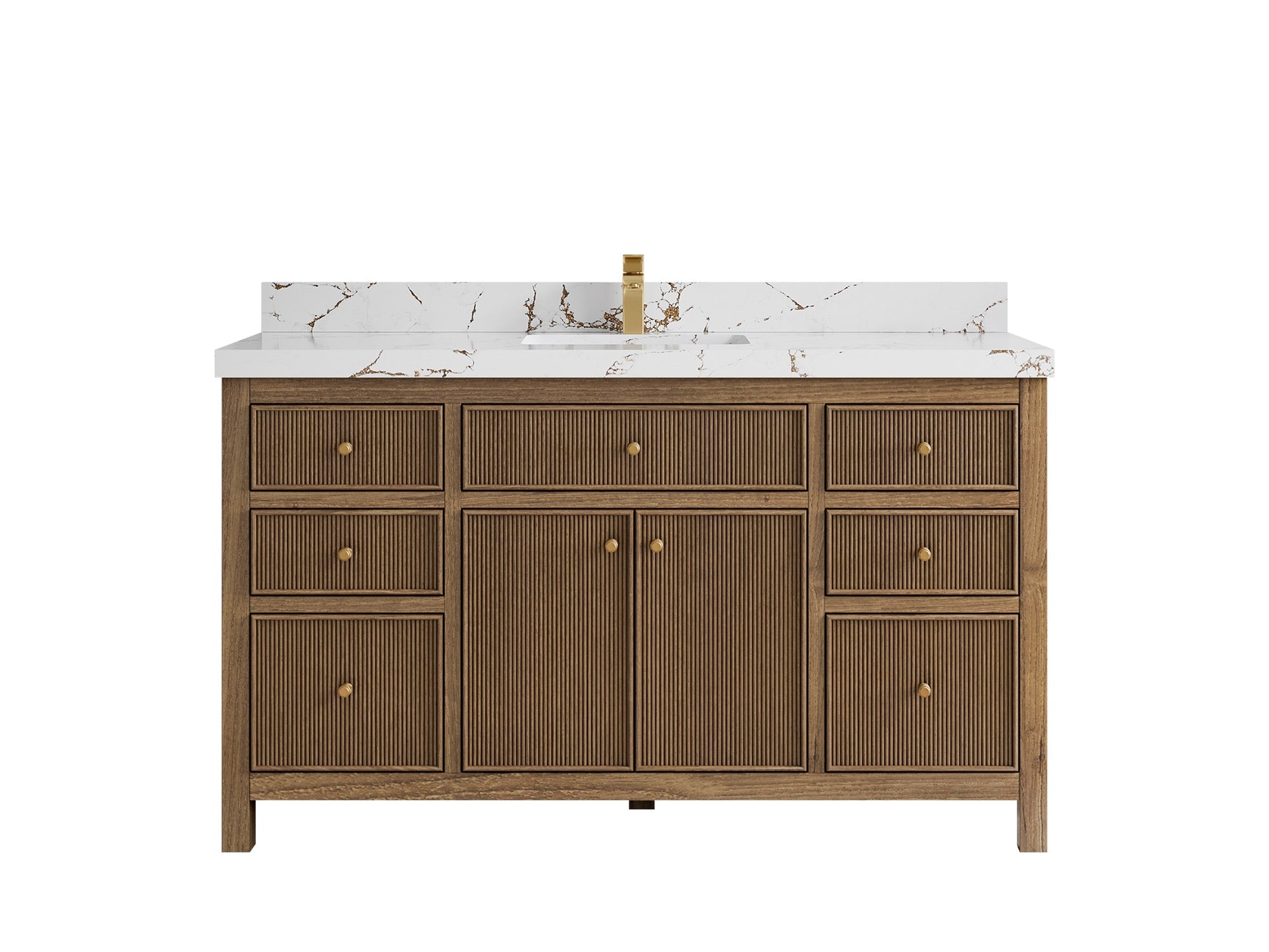 Sonoma Reeded Teak Wood 60 in. W x 22 in. D Single Sink Bathroom Vanity