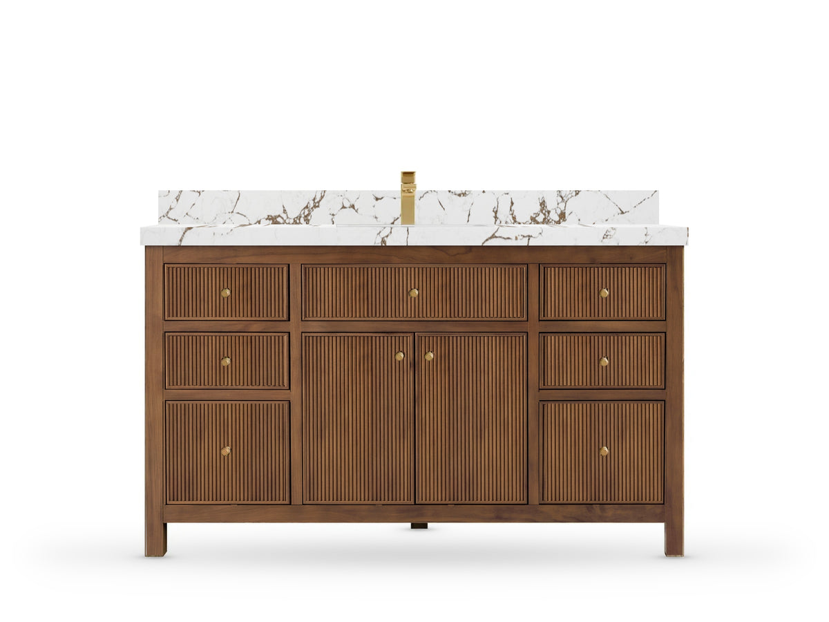 Sonoma Reeded Teak Wood 60 in. W x 22 in. D Single Sink Bathroom Vanity