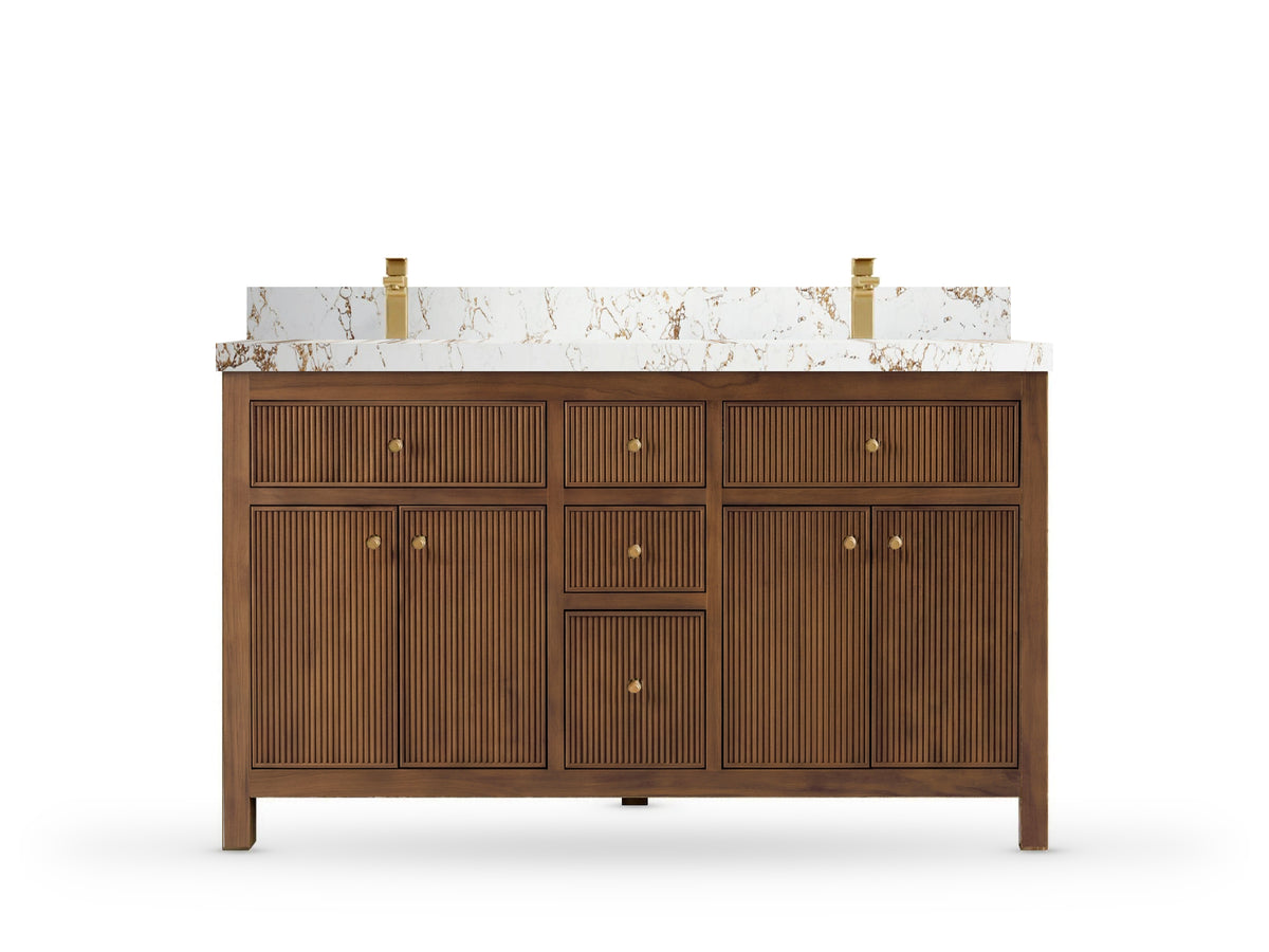 Sonoma Reeded Teak Wood 60 in. W x 22 in. D Double Sink Bathroom Vanity