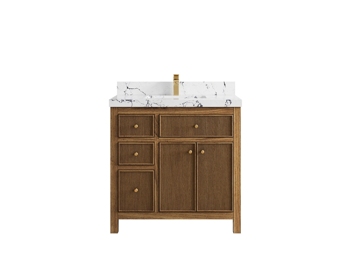 Sonoma Reeded Teak Wood 36 in. W x 22 in. D with Center Sink Premium Bathroom Vanity