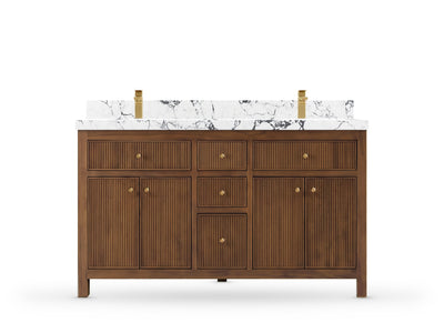 Sonoma Reeded Teak Wood 60 in. W x 22 in. D Double Sink Bathroom Vanity