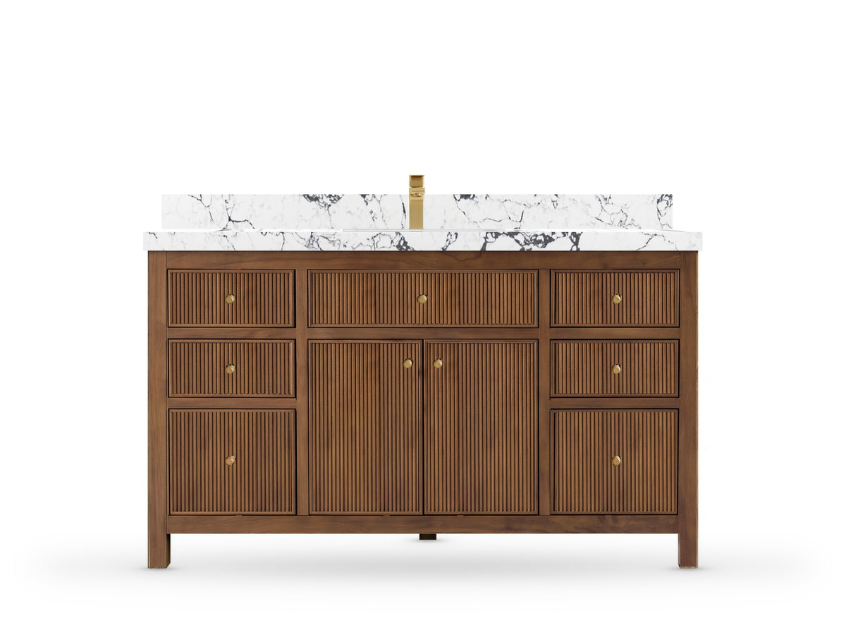 Sonoma Reeded Teak Wood 60 in. W x 22 in. D Single Sink Bathroom Vanity