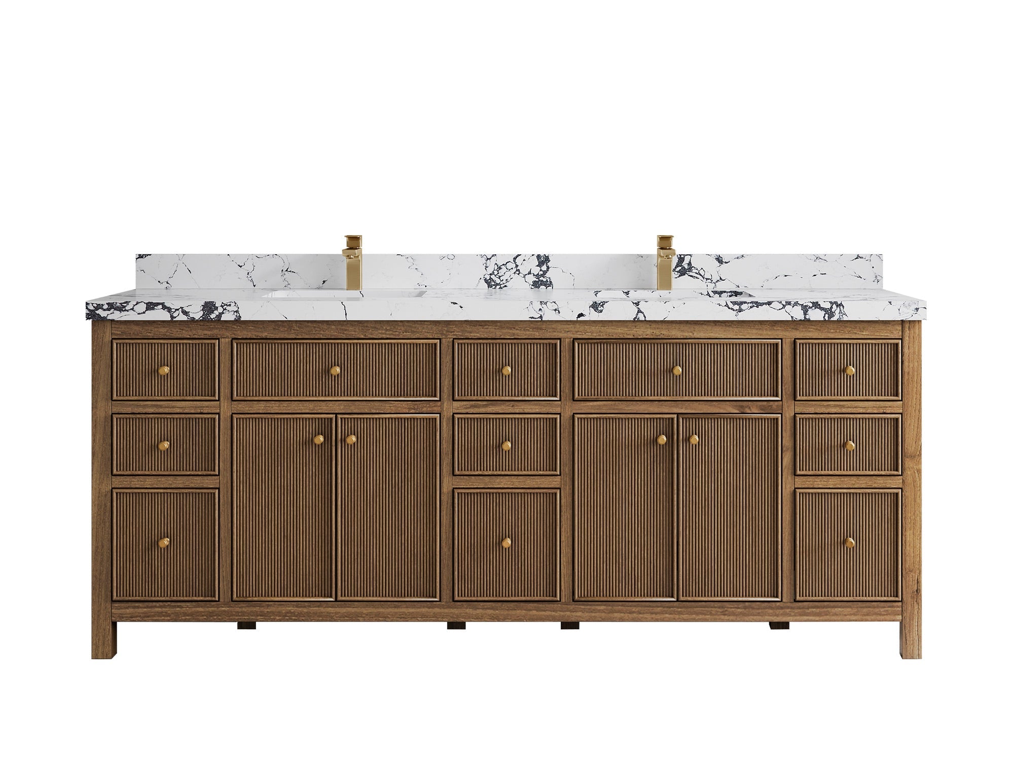 Sonoma Reeded Teak Wood 84 in. W x 22 in. D Double Sink Bathroom Vanity