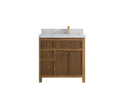 Sonoma Reeded Teak Wood 36 in. W x 22 in. D Right Offset Sink Bathroom Vanity