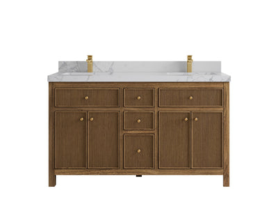 Sonoma Reeded Teak Wood 60 in. W x 22 in. D Double Sink Bathroom Vanity