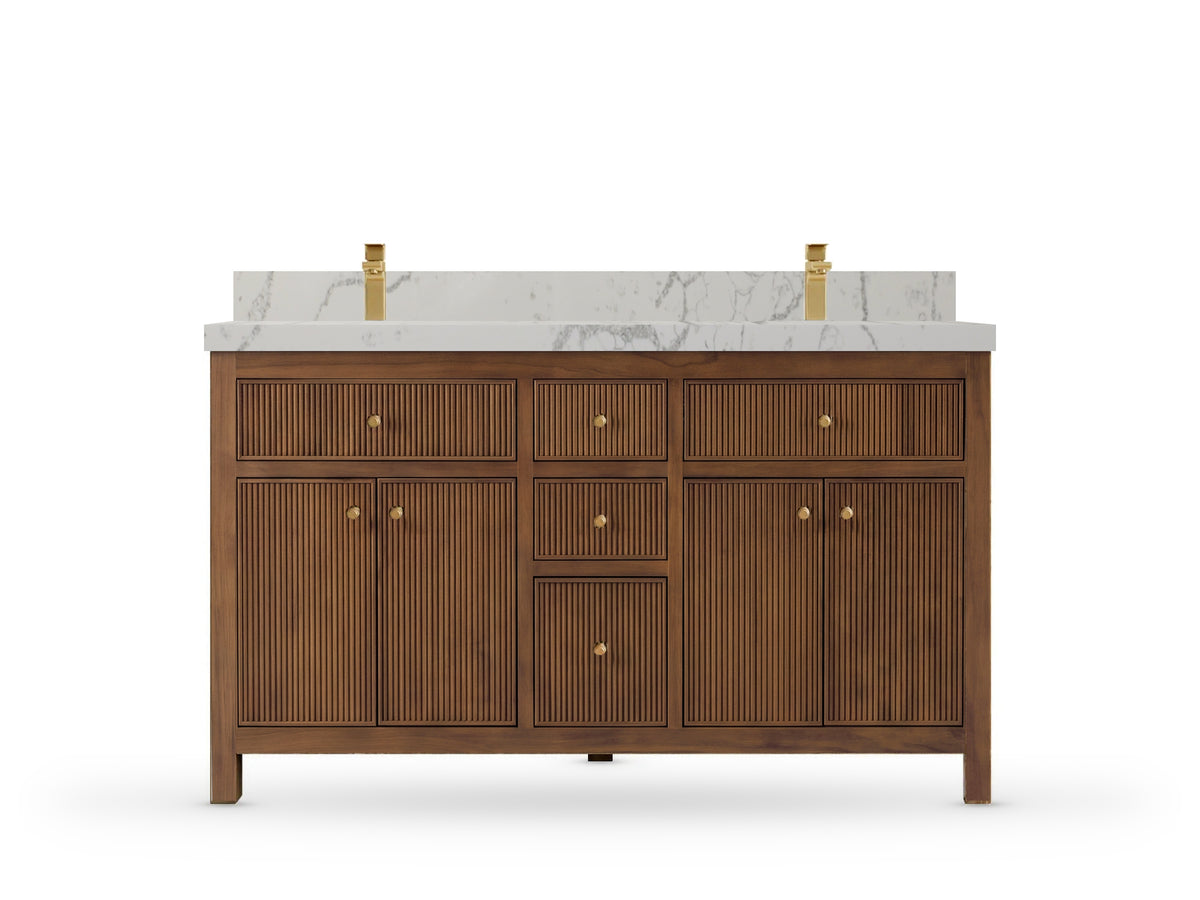 Sonoma Reeded Teak Wood 60 in. W x 22 in. D Double Sink Bathroom Vanity