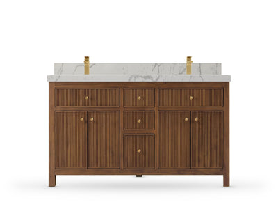 Sonoma Reeded Teak Wood 60 in. W x 22 in. D Double Sink Bathroom Vanity
