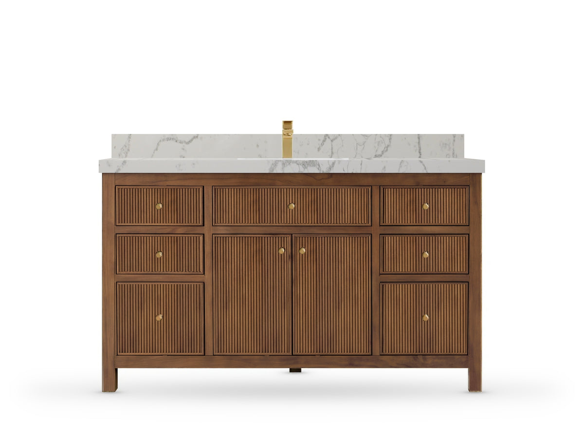 Sonoma Reeded Teak Wood 60 in. W x 22 in. D Single Sink Bathroom Vanity