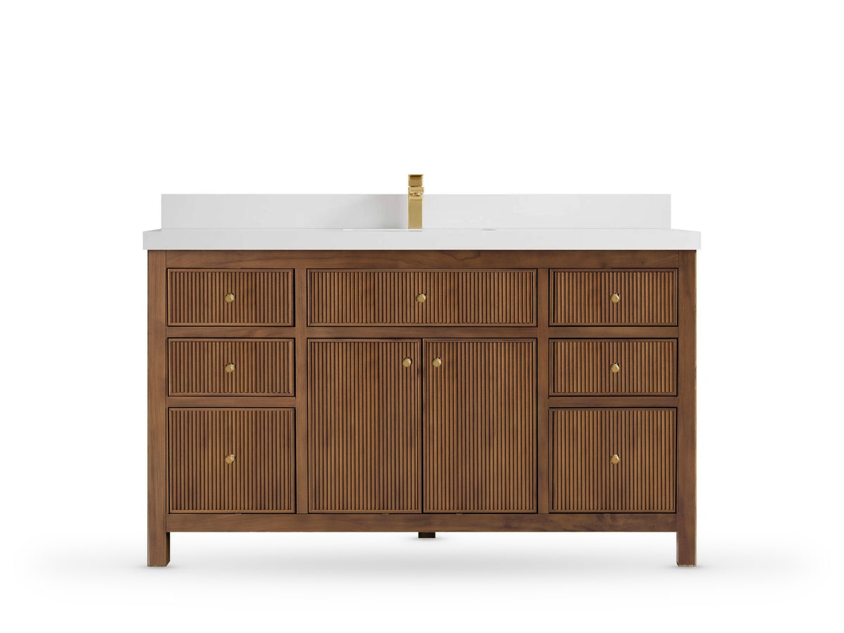 Sonoma Reeded Teak Wood 60 in. W x 22 in. D Single Sink Bathroom Vanity