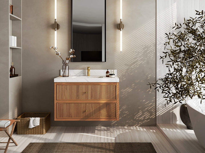 Sonoma Floating Teak 36 in. W x 22 in. D Center Sink Bathroom Vanity - photo 4