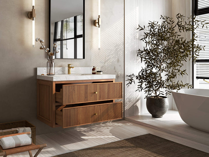 Sonoma Floating Teak 36 in. W x 22 in. D Center Sink Bathroom Vanity - photo 3