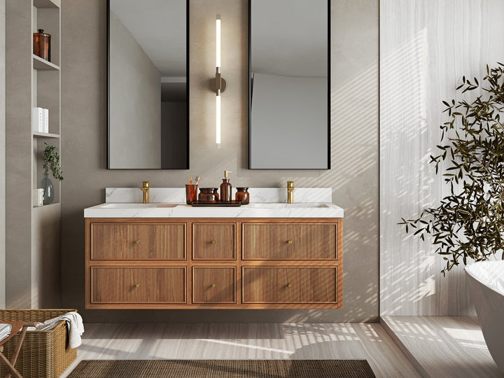 Sonoma Floating Teak 60 in. W x 22 in. D Double Sink Bathroom Vanity - photo 4