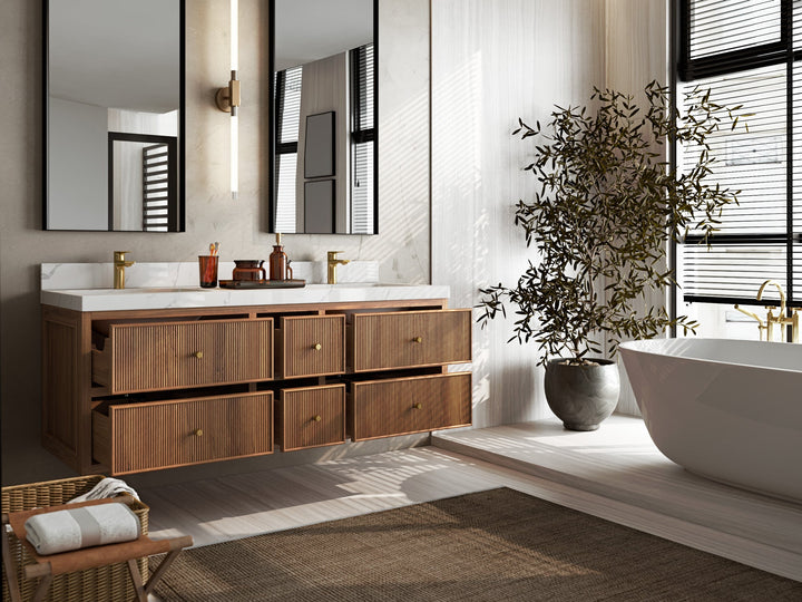 Sonoma Floating Teak 60 in. W x 22 in. D Double Sink Bathroom Vanity - photo 3