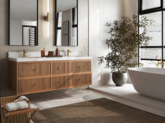 Sonoma Reeded Floating Teak 60 in. W x 22 in. D Double Sink Bathroom Vanity - photo 2