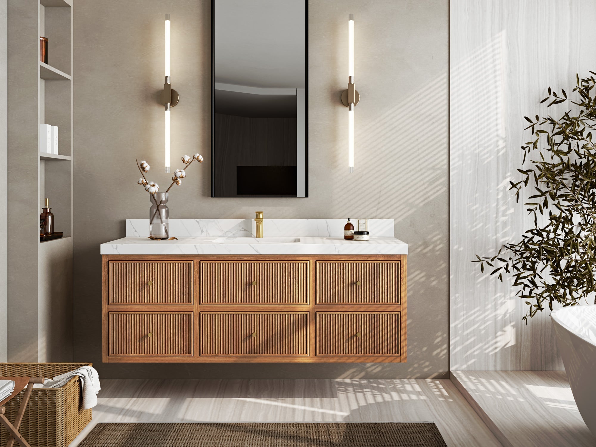 Sonoma Floating Teak 60 in. W x 22 in. D Single Sink Bathroom Vanity in Dark Natural with countertop - Side View