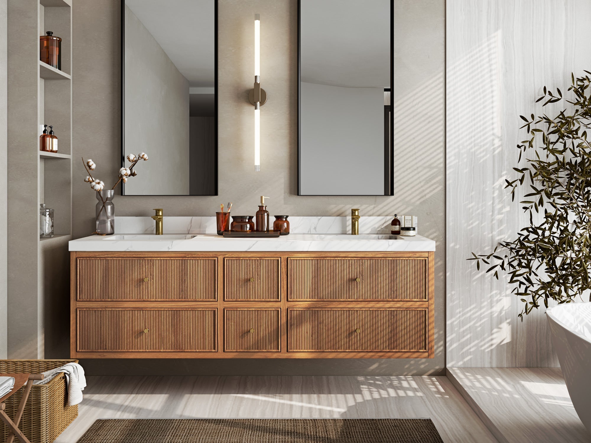Sonoma Floating Teak 72 in. W x 22 in. D Single Sink Bathroom Vanity in Dark Natural with countertop - Front View