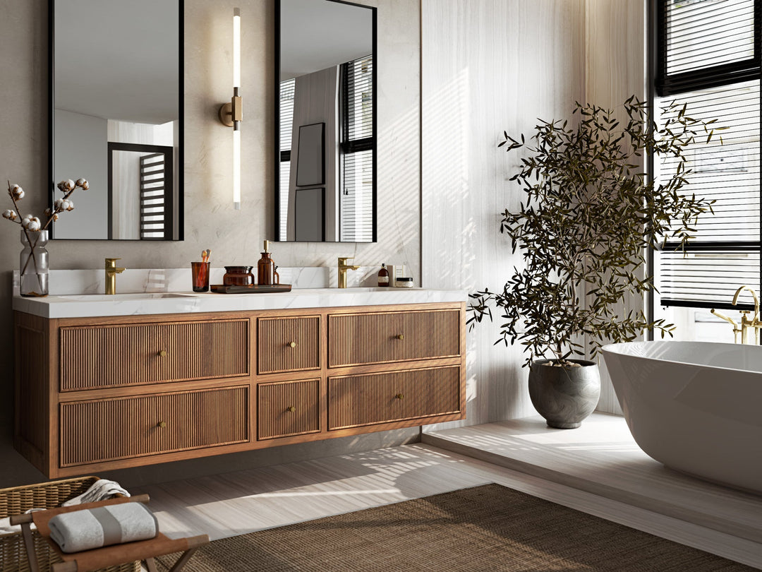 Sonoma Floating Teak 72 in. W x 22 in. D Single Sink Bathroom Vanity in Dark Natural with countertop - Side View