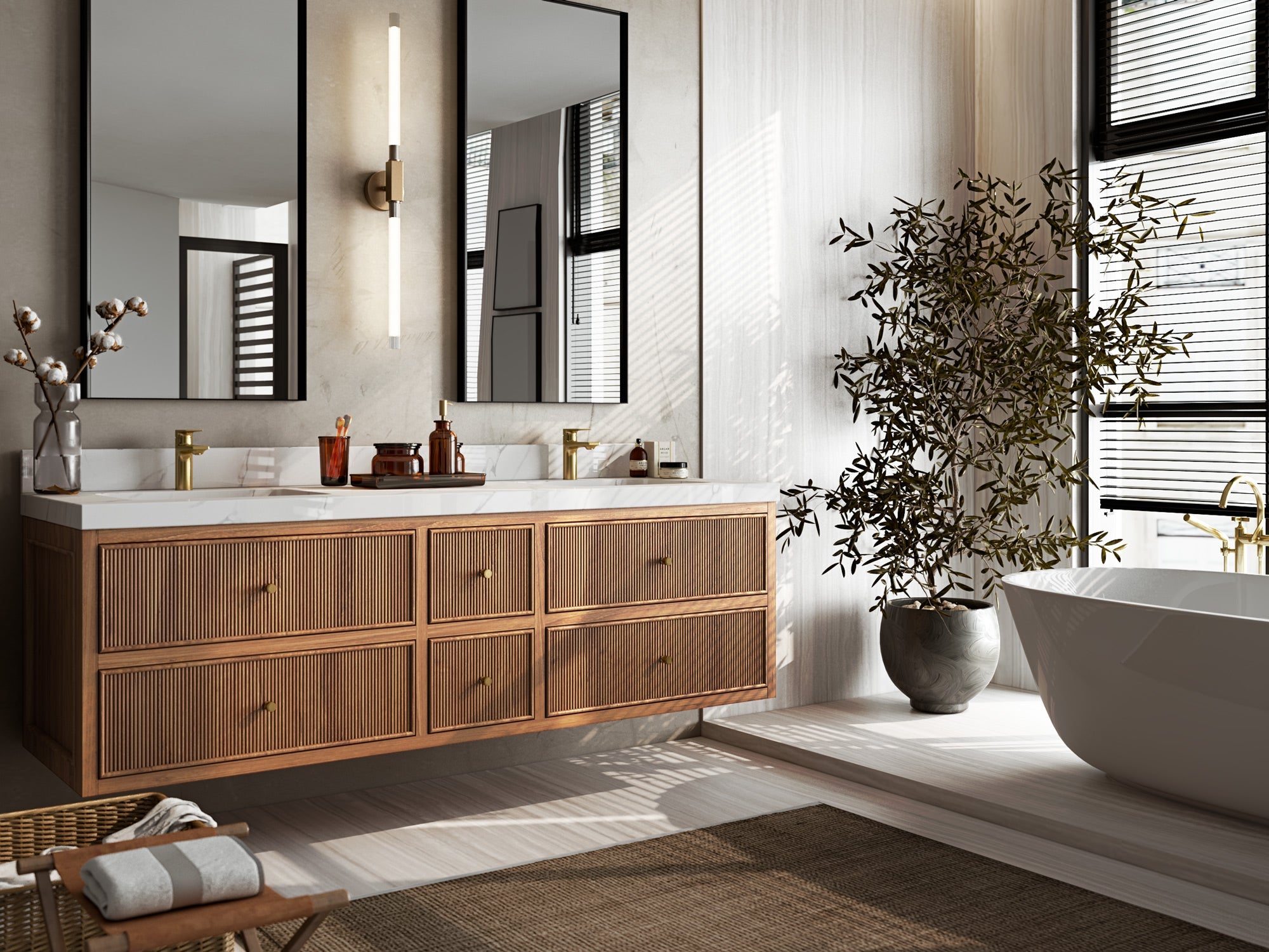 Sonoma Floating Teak 72 in. W x 22 in. D Single Sink Bathroom Vanity in Dark Natural with countertop - Side View