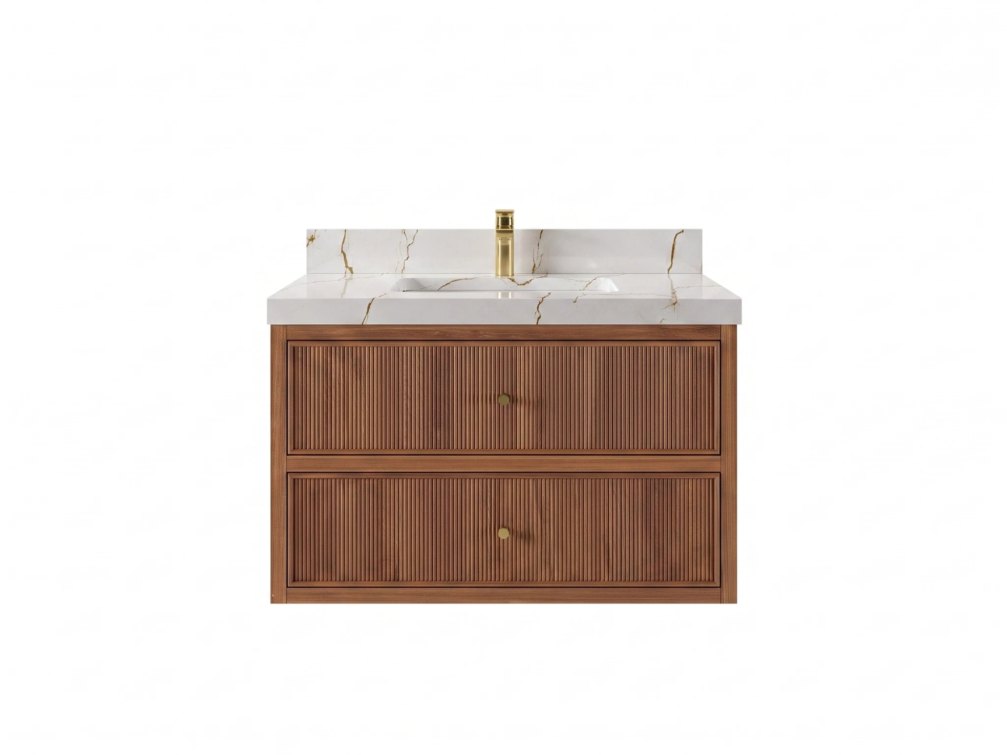 Sonoma Reeded Floating Teak Wood 36 in. W x 22 in. D Center Sink Bathroom Vanity