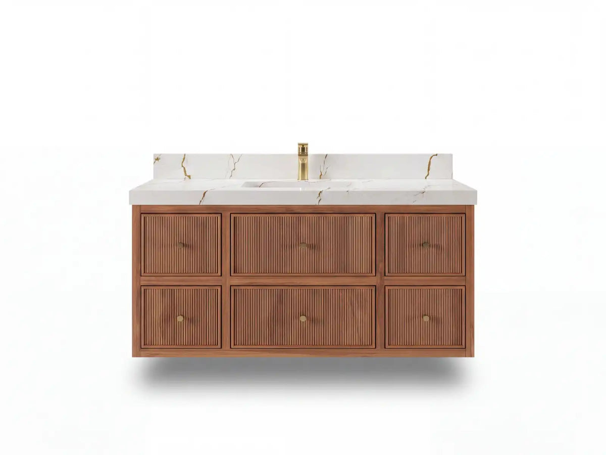 Sonoma Reeded Floating Teak Wood 48 in. W x 22 in. D Single Sink Bathroom Vanity