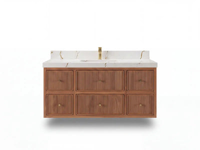 Sonoma Reeded Floating Teak Wood 48 in. W x 22 in. D Single Sink Bathroom Vanity