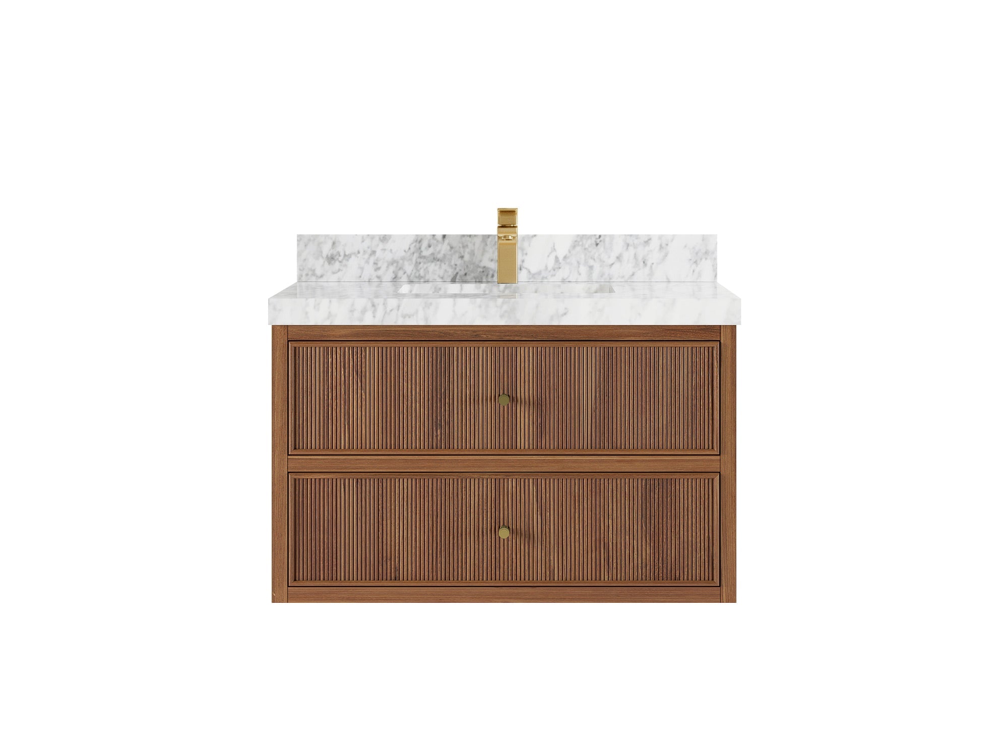 Sonoma Reeded Floating Teak Wood 36 in. W x 22 in. D Center Sink Bathroom Vanity