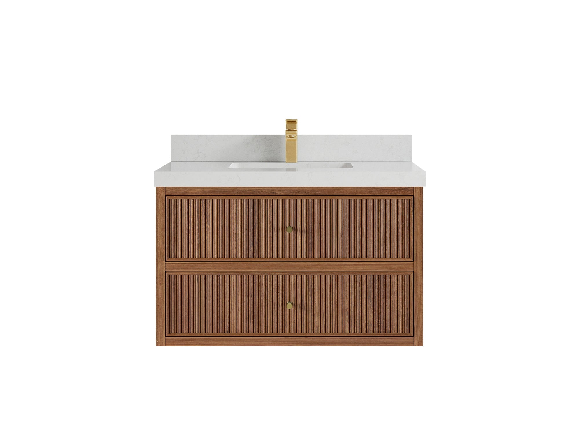 Sonoma Reeded Floating Teak Wood 36 in. W x 22 in. D Center Sink Bathroom Vanity