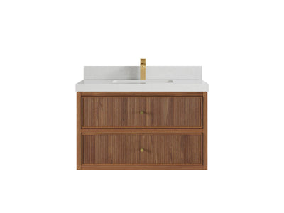 Sonoma Reeded Floating Teak Wood 36 in. W x 22 in. D Center Sink Bathroom Vanity